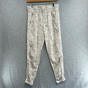 Athleta Cabo Tide Linen Jogger Pants Pull On Tan Camo Cream Beige Womens Size 2